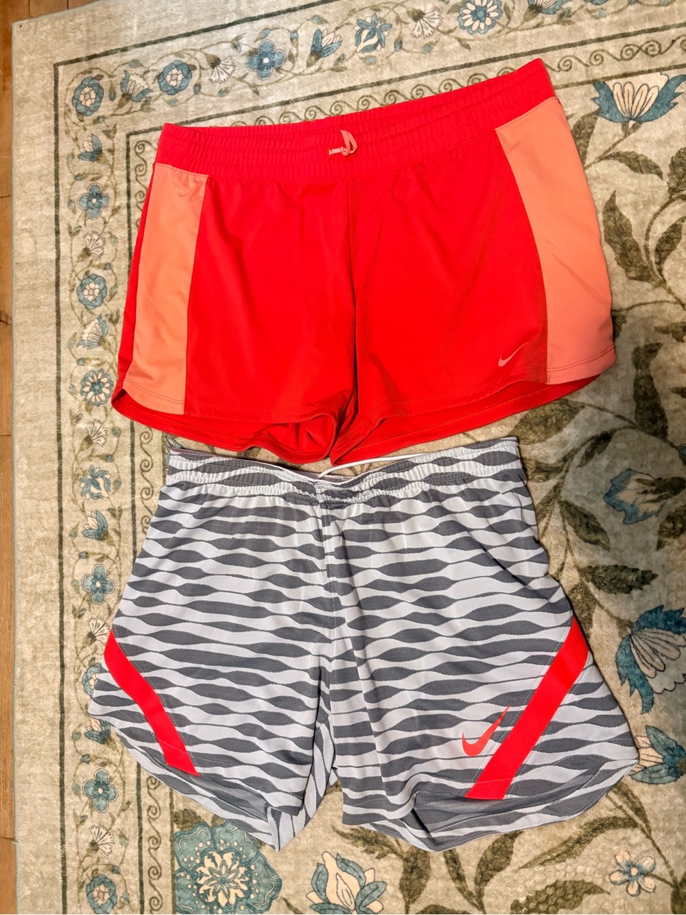 Nike Women's Red and Coral Athletic Shorts Duo